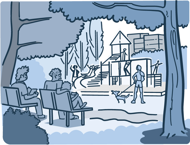 Illustration of people enjoying a neighborhood park Illustration of people enjoying a neighborhood park